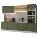 Cocina Integral Vik Blanco y Verde 310x225cm sin Mesón para Pozuelo Izquierda y sin Estufa