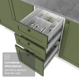 Cocina Integral Vik Blanco y Verde 310x225cm sin Mesón para Pozuelo Izquierda y sin Estufa