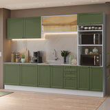 Cocina Integral Vik Blanco y Verde 310x225cm sin Mesón para Pozuelo Izquierda y sin Estufa