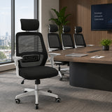 Silla Gerencial Negro y Blanco 52x105cm con Apoya Brazos con Soporte Lumbar y con Apoya Cabezas