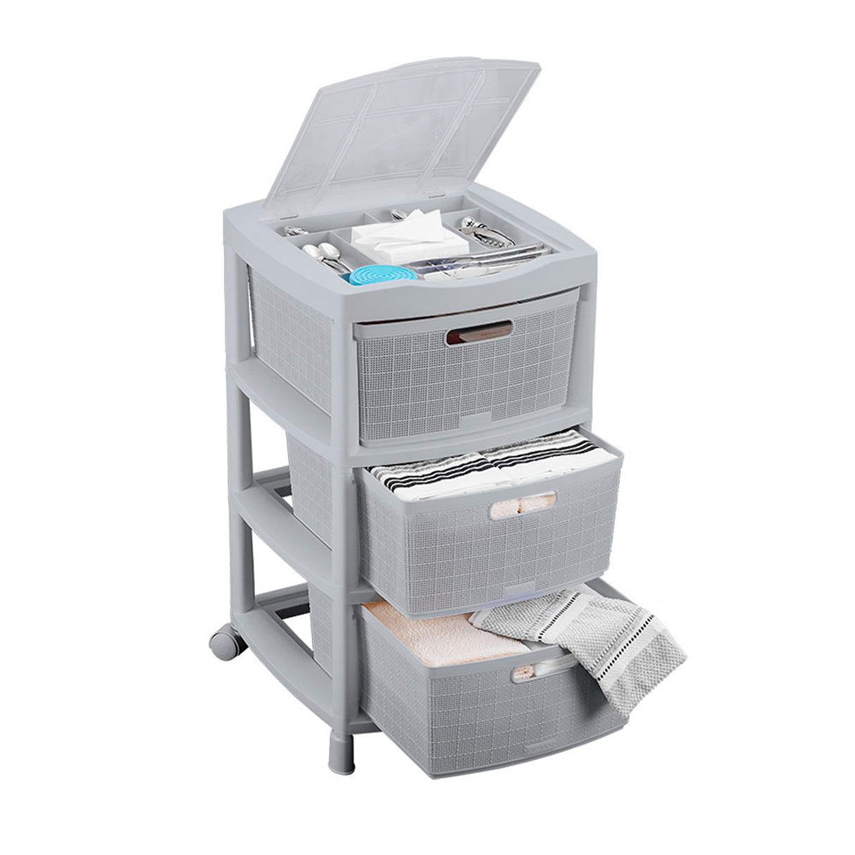 Gavetero Rimax Fique Gris Hielo 48x80cm de Tres Hileras con Tres Cajones y Tapa Organizadora