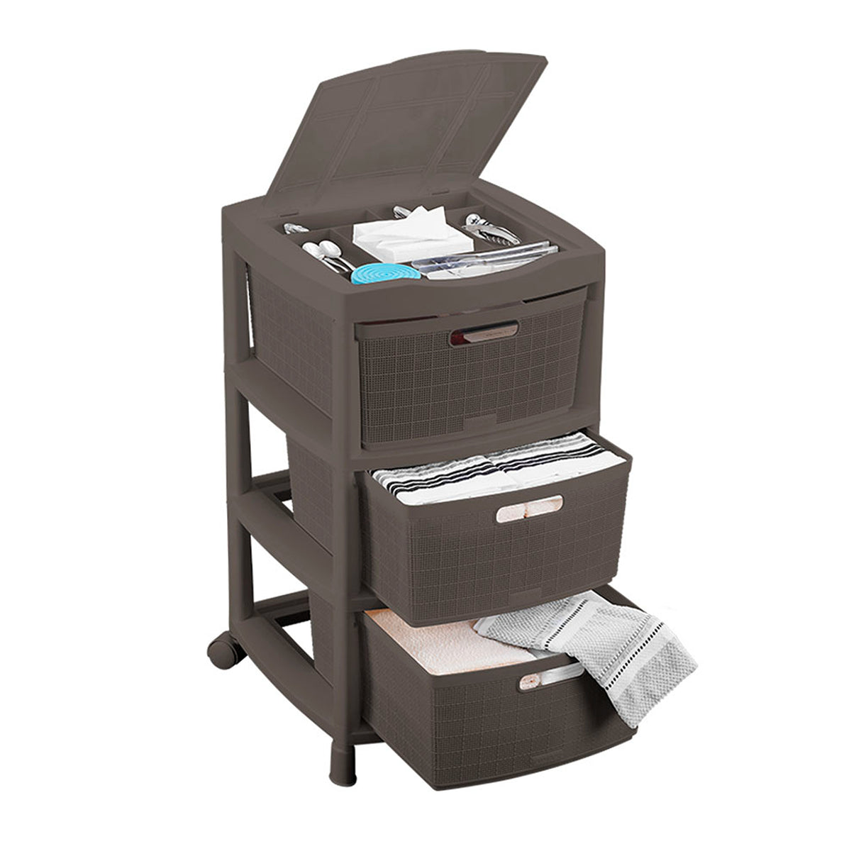 Gavetero Rimax Fique Moca 48x80cm de Tres Hileras con Tres Cajones y Tapa Organizadora