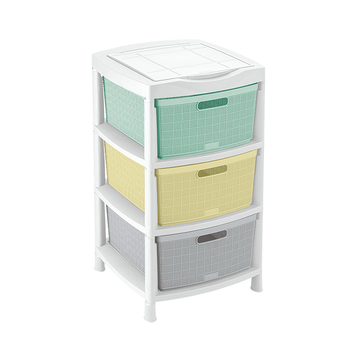 Gavetero Rimax Fique Blanco y Verde Claro 48x80cm de Tres Hileras con Tres Cajones y Tapa Organizadora
