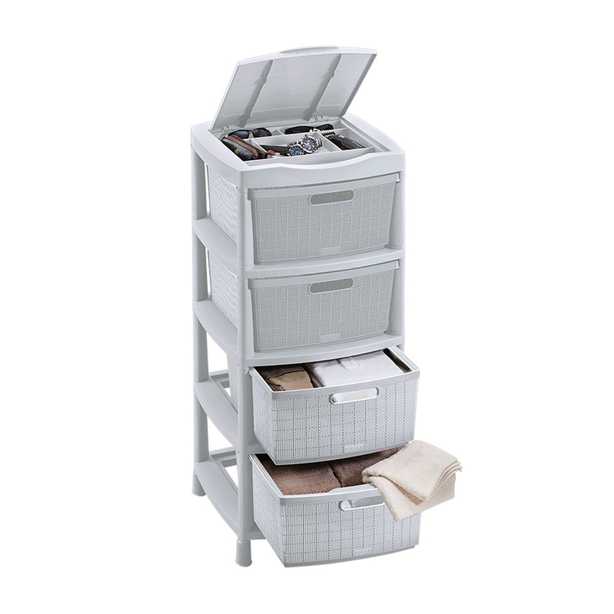 Gavetero Rimax Fique Gris Hielo 48x96cm de Cuatro Hileras con Cuatro Cajones y Tapa Organizadora