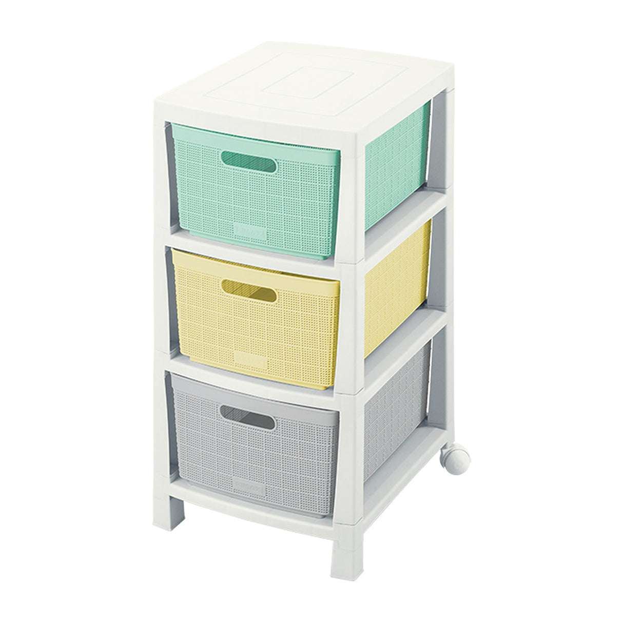 Cajonero Rimax Fique Blanco y Verde Claro 39.4x66.7cm de Tres Hileras con Tres Cajones