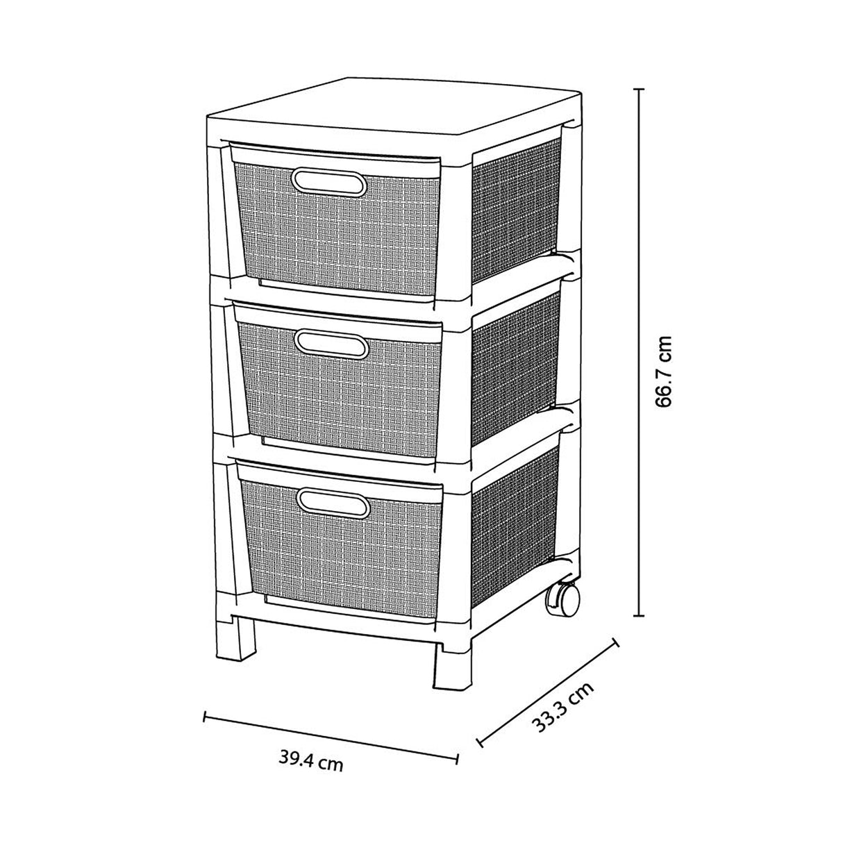 Cajonero Rimax Fique Blanco y Verde Claro 39.4x66.7cm de Tres Hileras con Tres Cajones