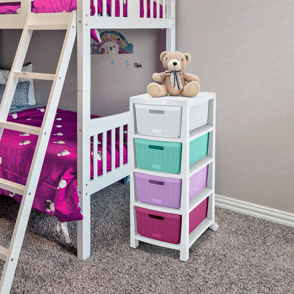 Cajonero Rimax Fique Blanco y Gris 39.4x86cm de Cuatro Hileras con Cuatro Cajones