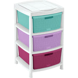 Gavetero Rimax Fique Blanco y Fucsia 48x80cm de Tres Hileras con Tres Cajones y Tapa Organizadora