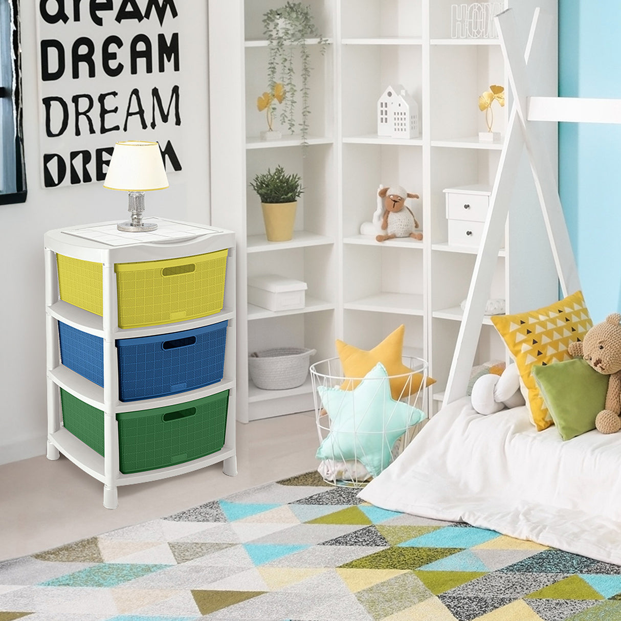 Gavetero Rimax Fique Blanco y Amarillo 48x80cm de Tres Hileras con Tres Cajones y Tapa Organizadora