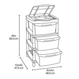 Gavetero Rimax Fique Negro 48x80cm de Tres Hileras con Tres Cajones y Tapa Organizadora
