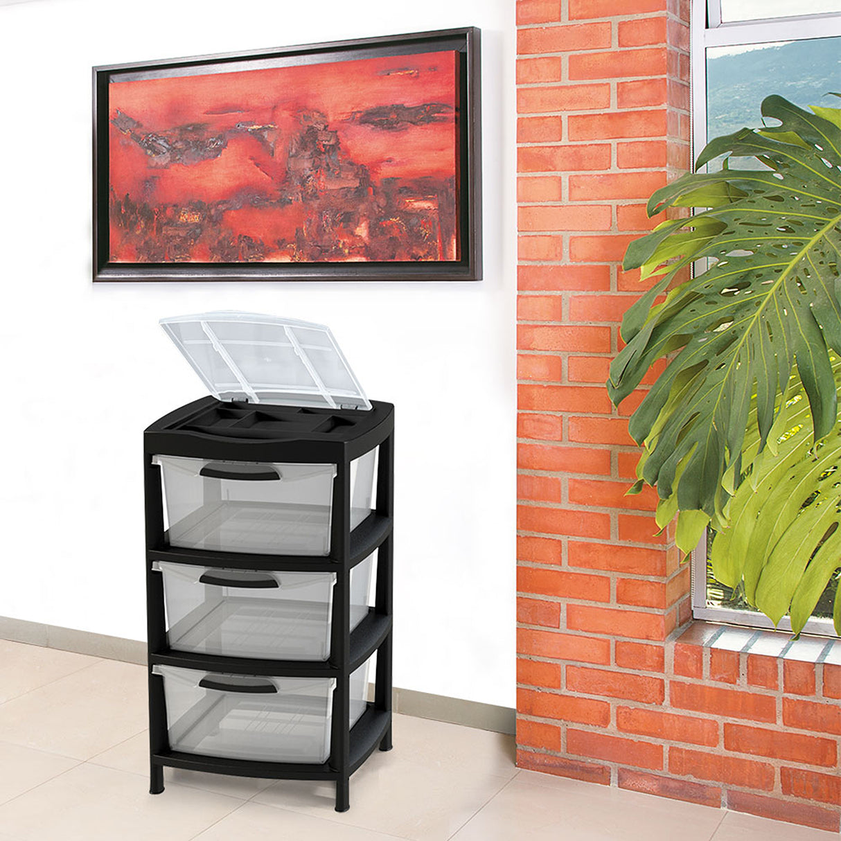 Gavetero Rimax Fique Negro 48x80cm de Tres Hileras con Tres Cajones y Tapa Organizadora
