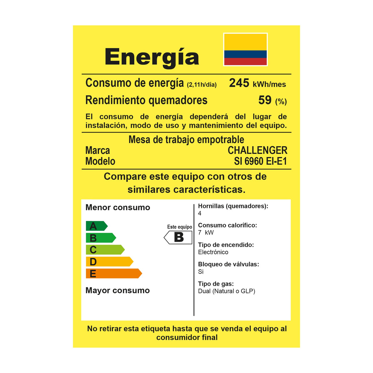 Estufa de Empotrar Challenger Coplanar Acero 61x51cm de Gas Natural con Cuatro Quemadores