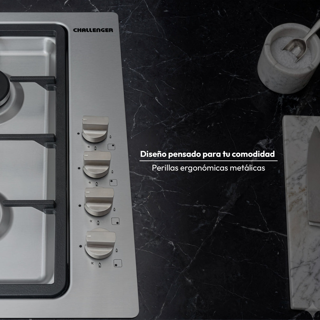 Estufa de Empotrar Challenger Coplanar Acero 61x51cm de Gas Natural con Cuatro Quemadores