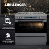 Estufa Challenger Autosoportada Acero 90x90cm De Gas Natural con Horno Eléctrico 220V Cinco Quemadores y con Función Air Fryer