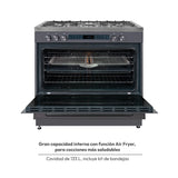 Estufa Challenger Autosoportada Acero 90x90cm De Gas Natural con Horno Eléctrico 220V Cinco Quemadores y con Función Air Fryer