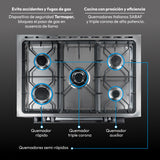 Estufa Challenger Autosoportada Acero 90x90cm De Gas Natural con Horno Eléctrico 220V Cinco Quemadores y con Función Air Fryer