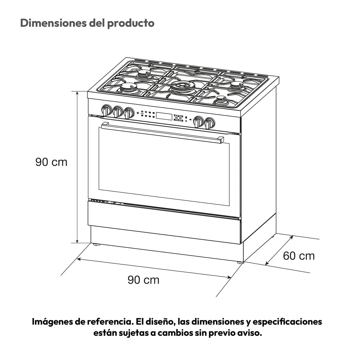 Estufa Challenger Autosoportada Acero 90x90cm De Gas Natural con Horno Eléctrico 220V Cinco Quemadores y con Función Air Fryer