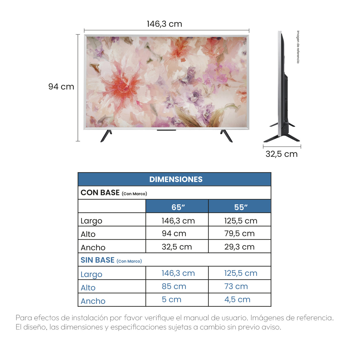 Televisor Challenger Google TV Blanco Mate 146.3x94cm Smart de 65" Pulgadas QLED 4K