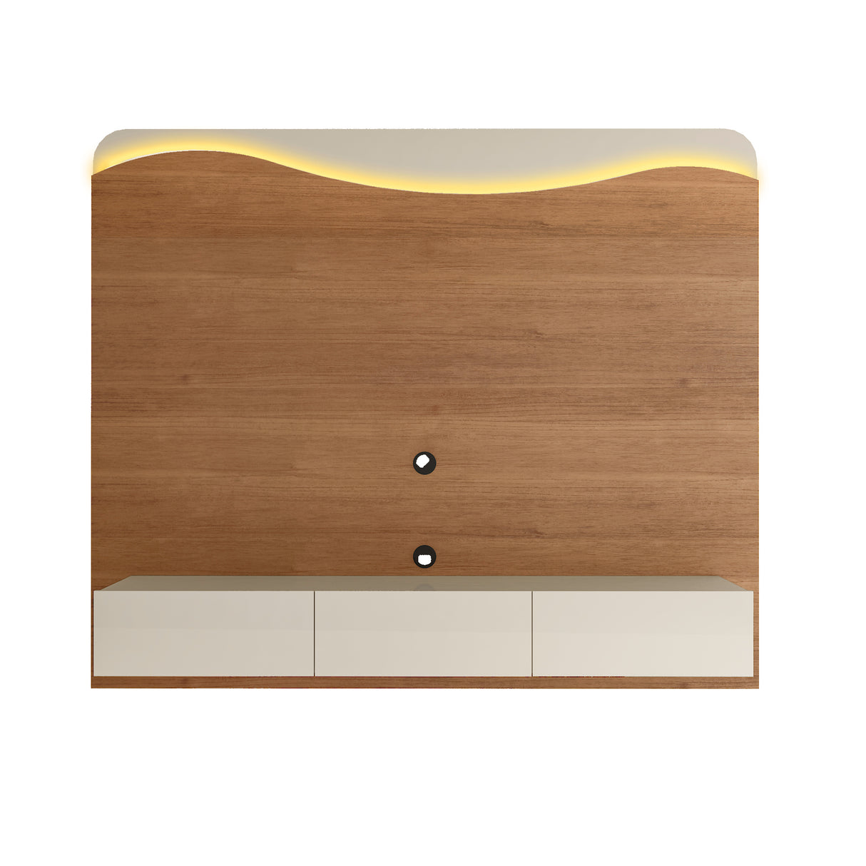 Panel de TV Vivaldi Café Claro y Beige Neutral 200x168cm para TV Hasta 75" Pulgadas con Tres Cajones y con Ranura para Cables