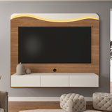 Panel de TV Vivaldi Café Claro y Beige Neutral 200x168cm para TV Hasta 75" Pulgadas con Tres Cajones y con Ranura para Cables