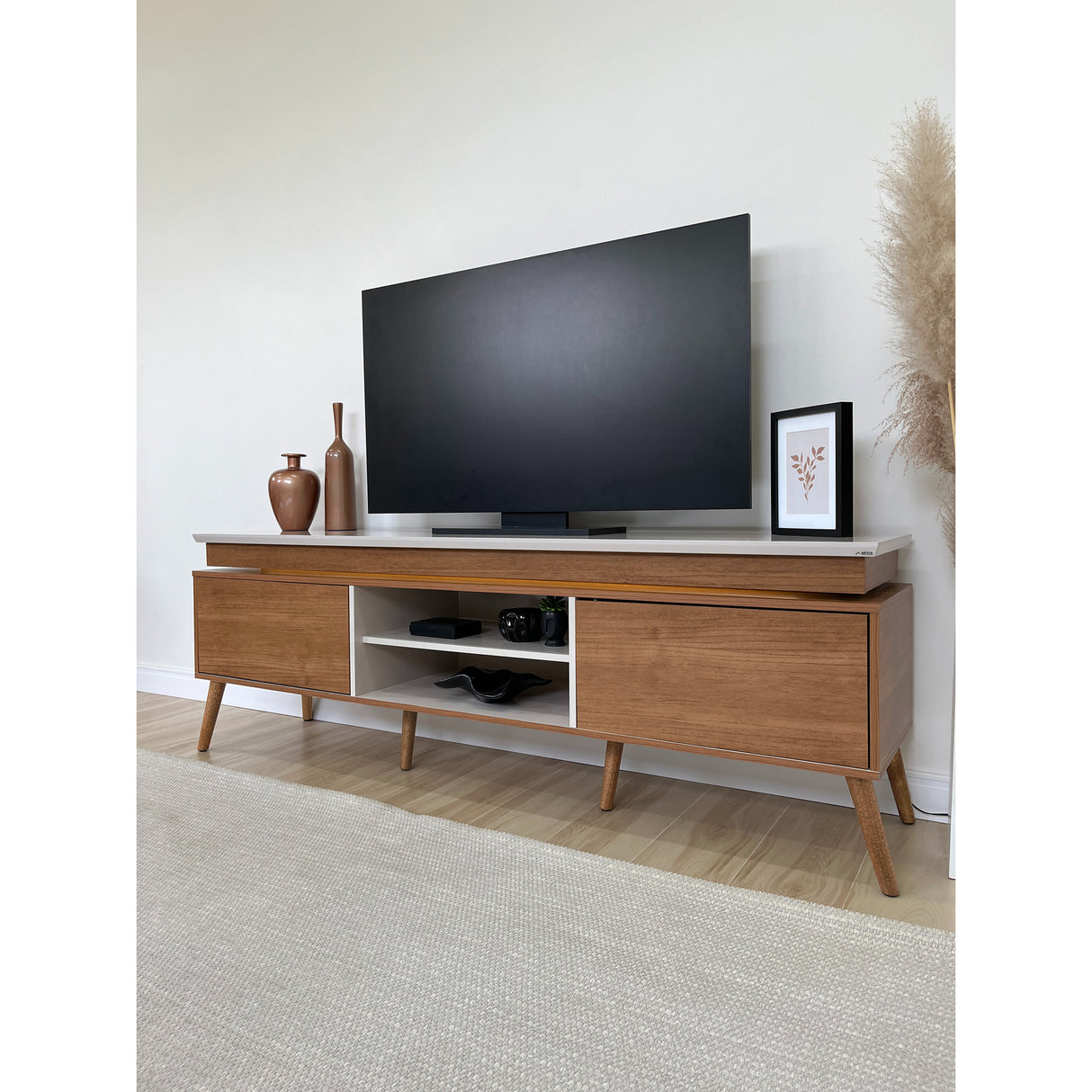 Rack de TV Lumina Marron y Beige 180x62.5cm para TV Hasta 75" Pulgadas y con Ranura para Cables