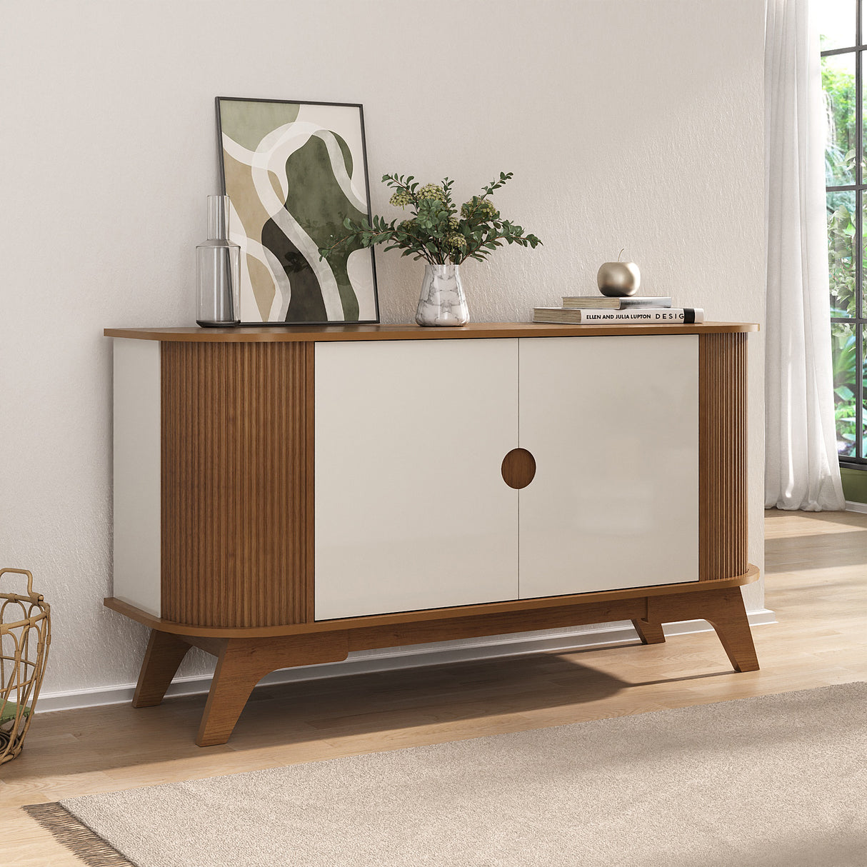 Bifé Vivaldi Beige Claro y Café Claro 140x75cm con Dos Puertas y con Cuatro Compartimientos