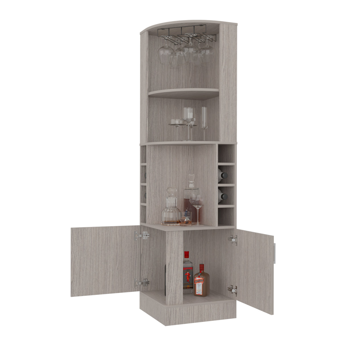 Bar Esquinero Syrah Positano 46.9x180.6cm con Diez Compartimientos y con Ocho Portabotellas