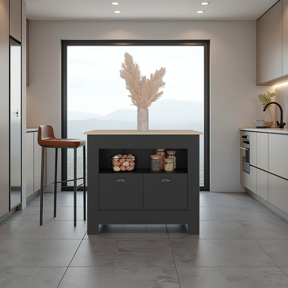Isla de Cocina Arlet Wengue y Cartagena 103x89.9cm con Tres Compartimientos