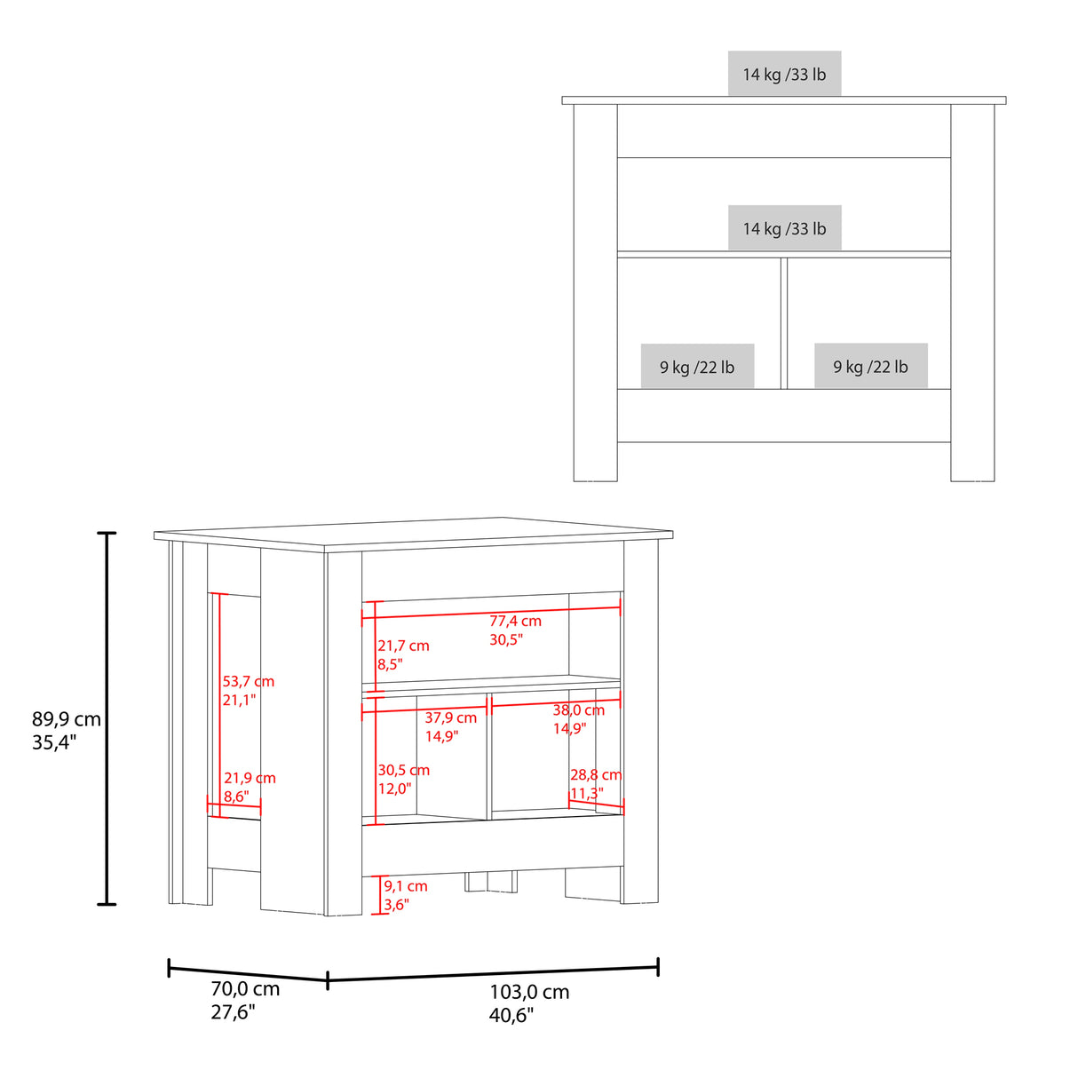 Isla de Cocina Arlet Wengue y Cartagena 103x89.9cm con Tres Compartimientos