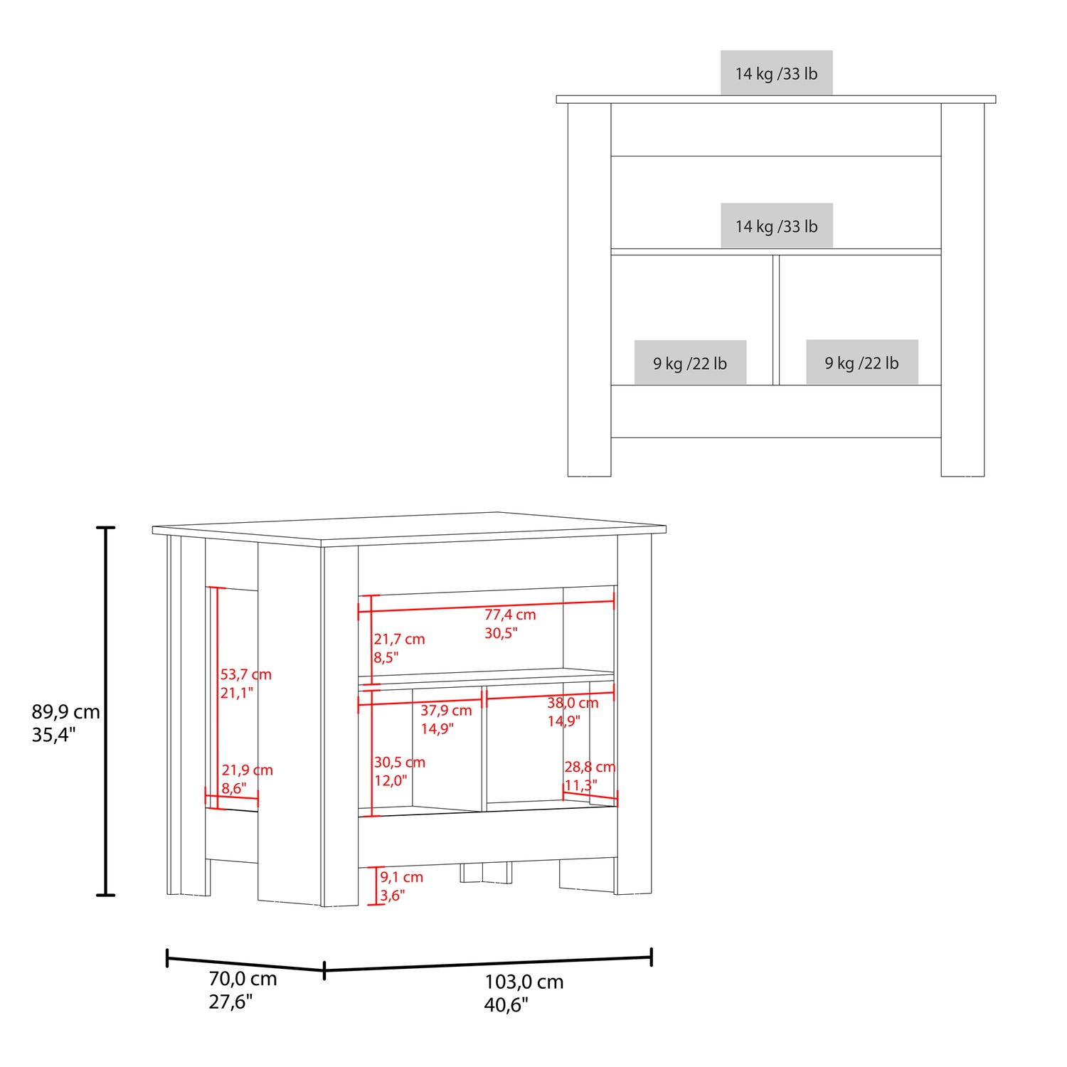Isla de Cocina Arlet Wengue y Cartagena 103x89.9cm con Tres Compartimientos
