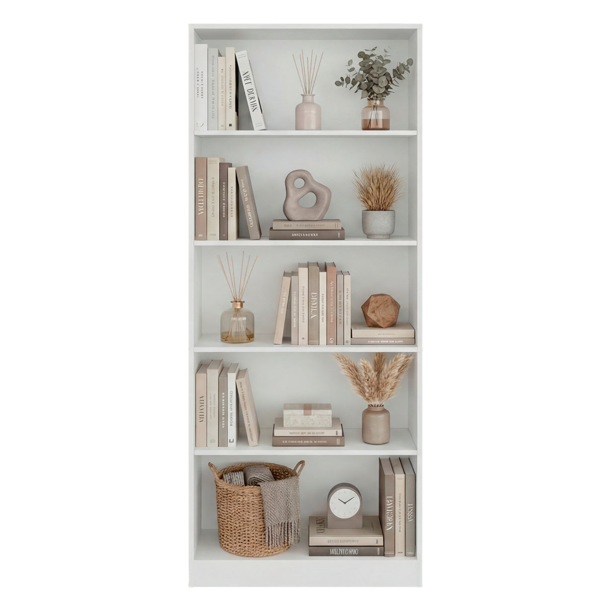 Biblioteca Basica Blanco 74.6x180.7cm Rectangular con Cinco Compartimientos y Cuatro Entrepaños