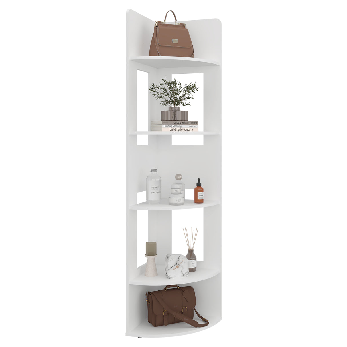 Biblioteca Esquinera Home Dreams Blanco 40x170cm Triangular con Cinco Compartimientos y Cuatro Entrepaños