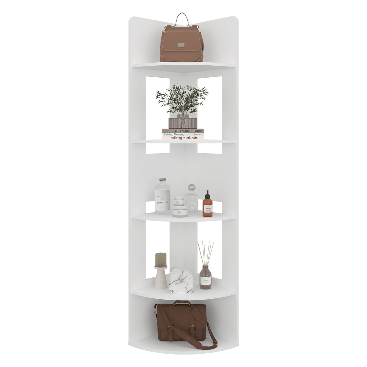 Biblioteca Esquinera Home Dreams Blanco 40x170cm Triangular con Cinco Compartimientos y Cuatro Entrepaños