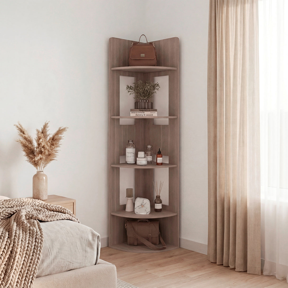 Biblioteca Esquinera Home Dreams Bardolino 40x170cm Triangular con Cinco Compartimientos y Cuatro Entrepaños