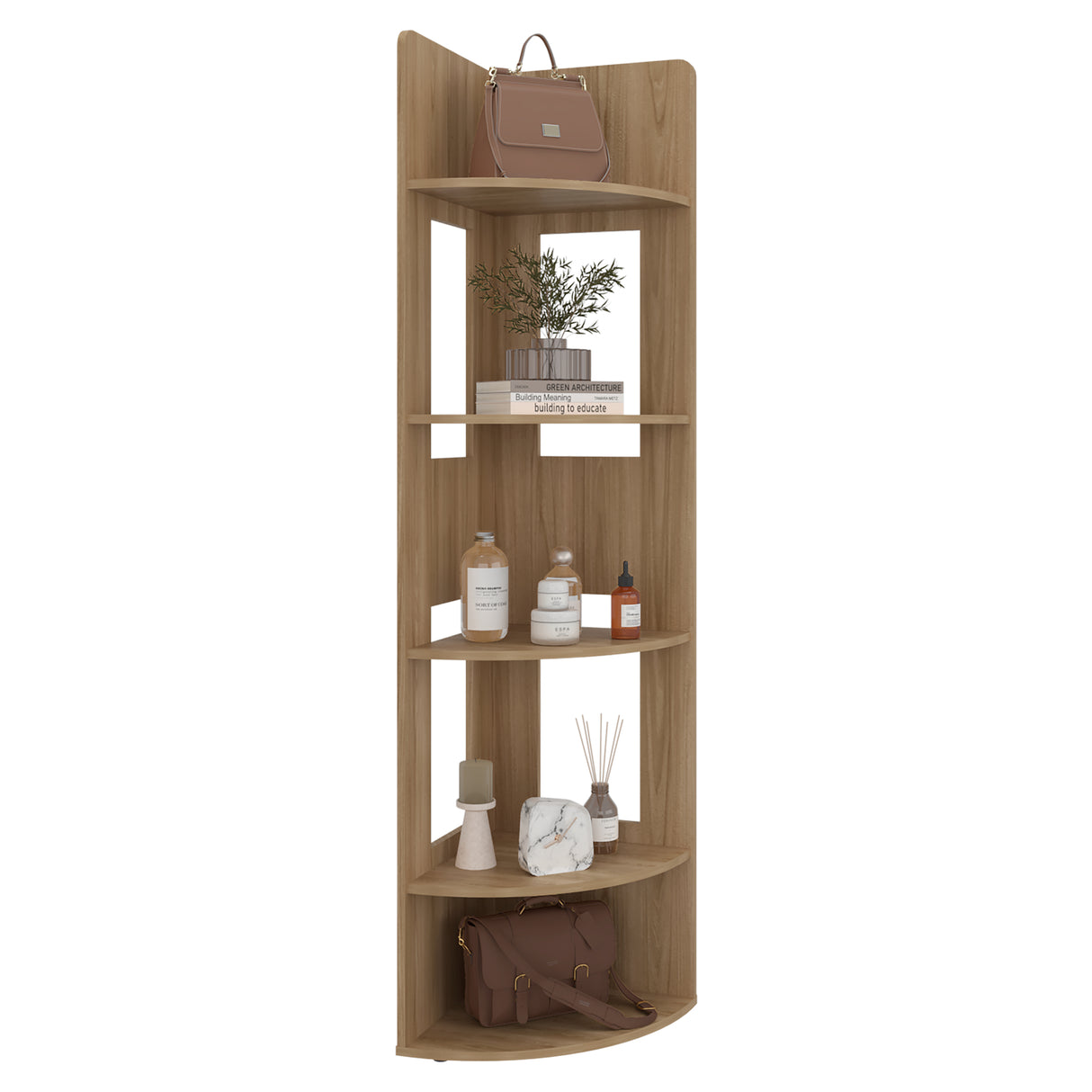 Biblioteca Esquinera Home Dreams Fresno 40x170cm Triangular con Cinco Compartimientos y Cuatro Entrepaños