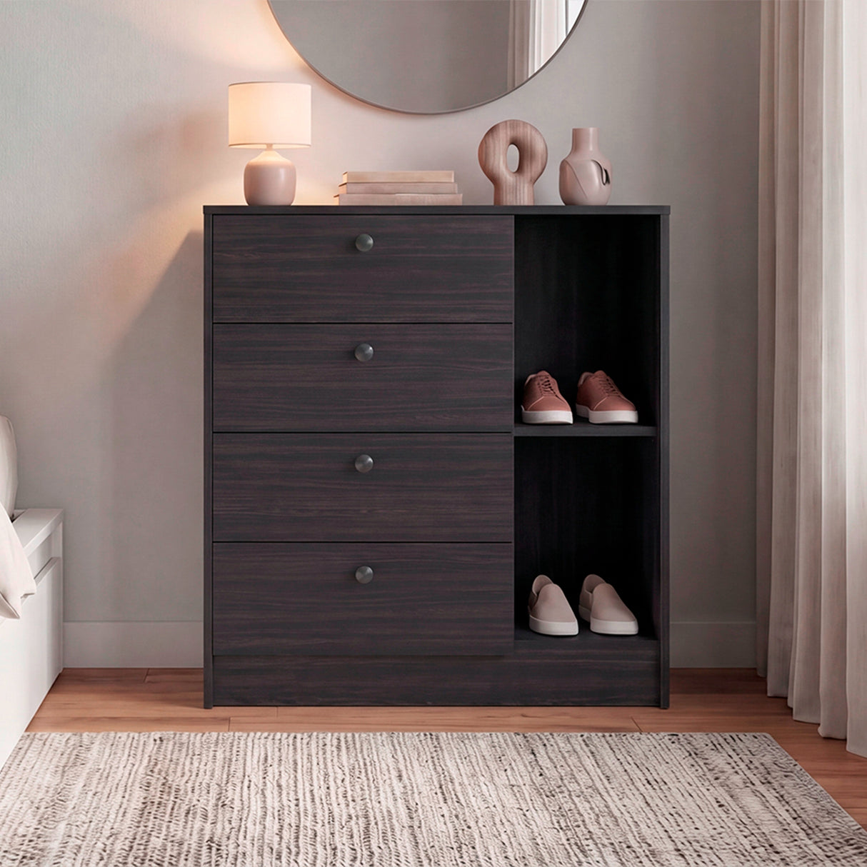 Cajonera Havana Wengue 80x89cm de Cuatro Hileras con Cuatro Cajones