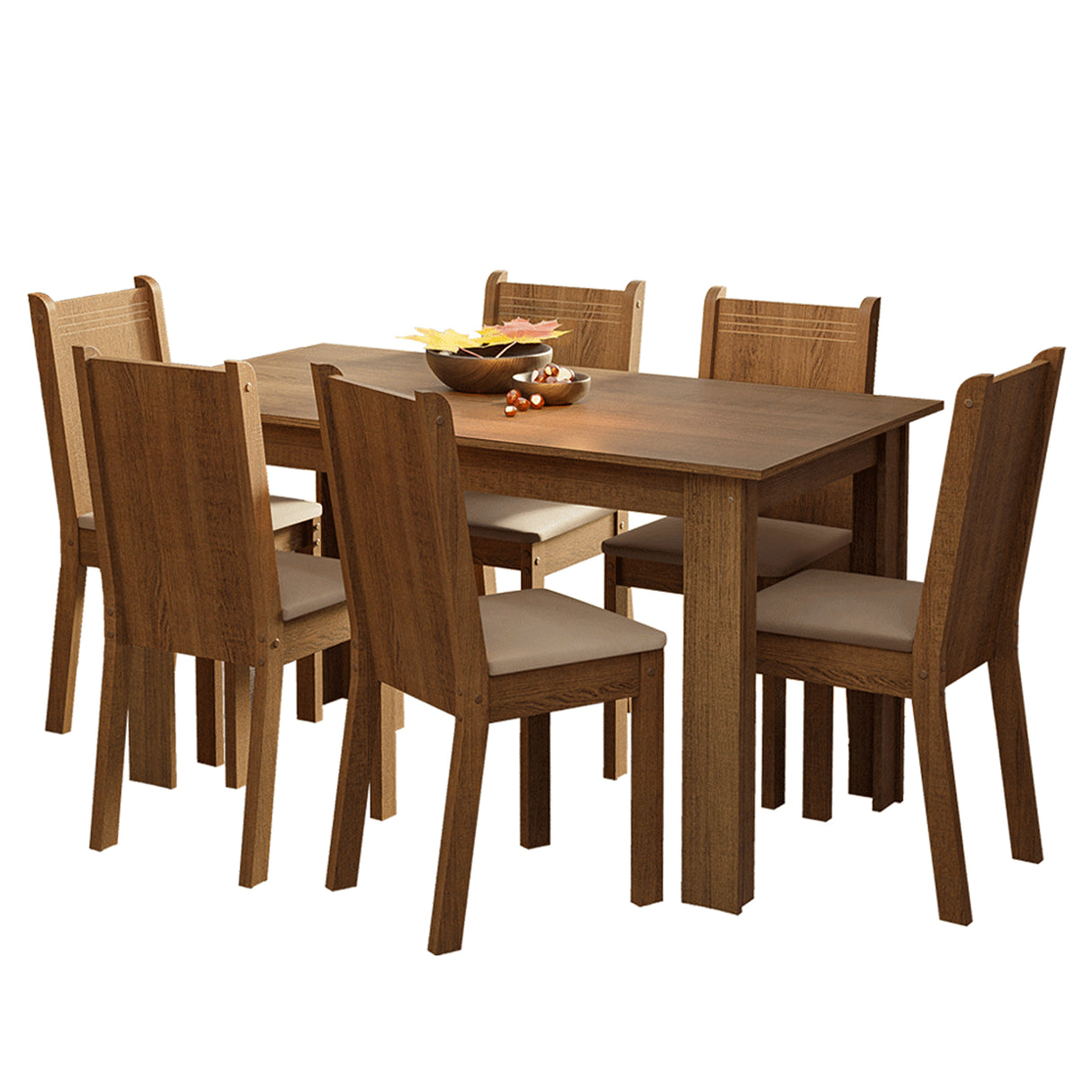 Juego de Comedor Analu Marrón y Beige 136x76cm Rectangular de Seis Puestos con Seis Sillas