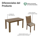 Juego de Comedor Analu Marrón y Beige 136x76cm Rectangular de Seis Puestos con Seis Sillas