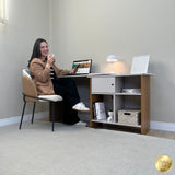 Escritorio Transformable Nomad Café Claro y Beige 118.5x73.5cm con Un Cajón y con Organizador de Libros