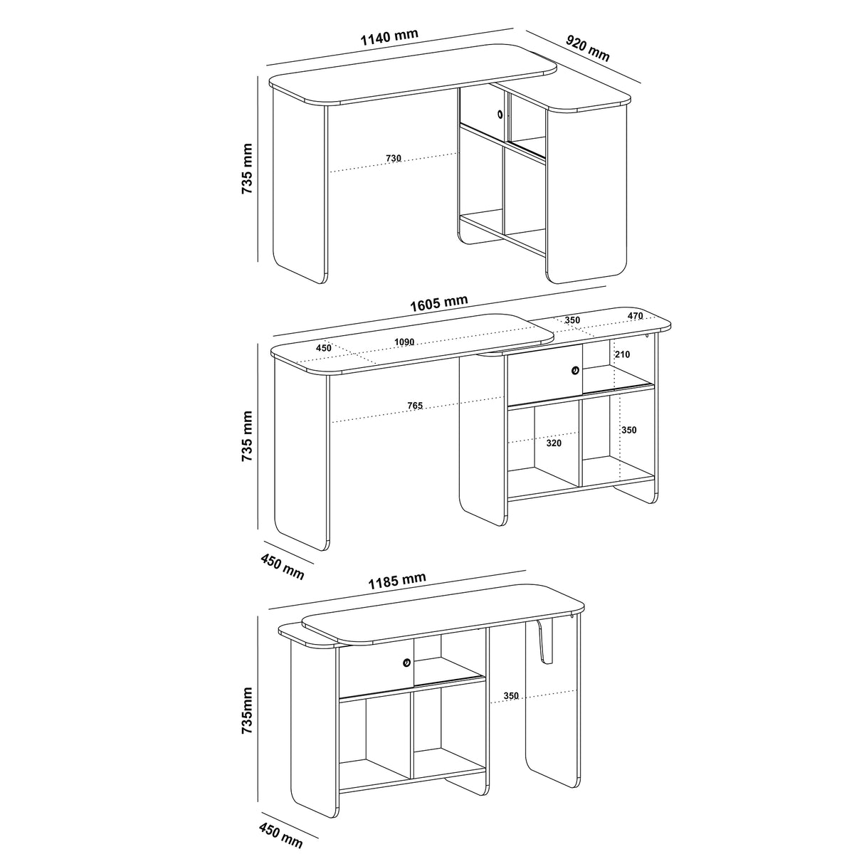 Escritorio Transformable Nomad Café Claro y Beige 118.5x73.5cm con Un Cajón y con Organizador de Libros