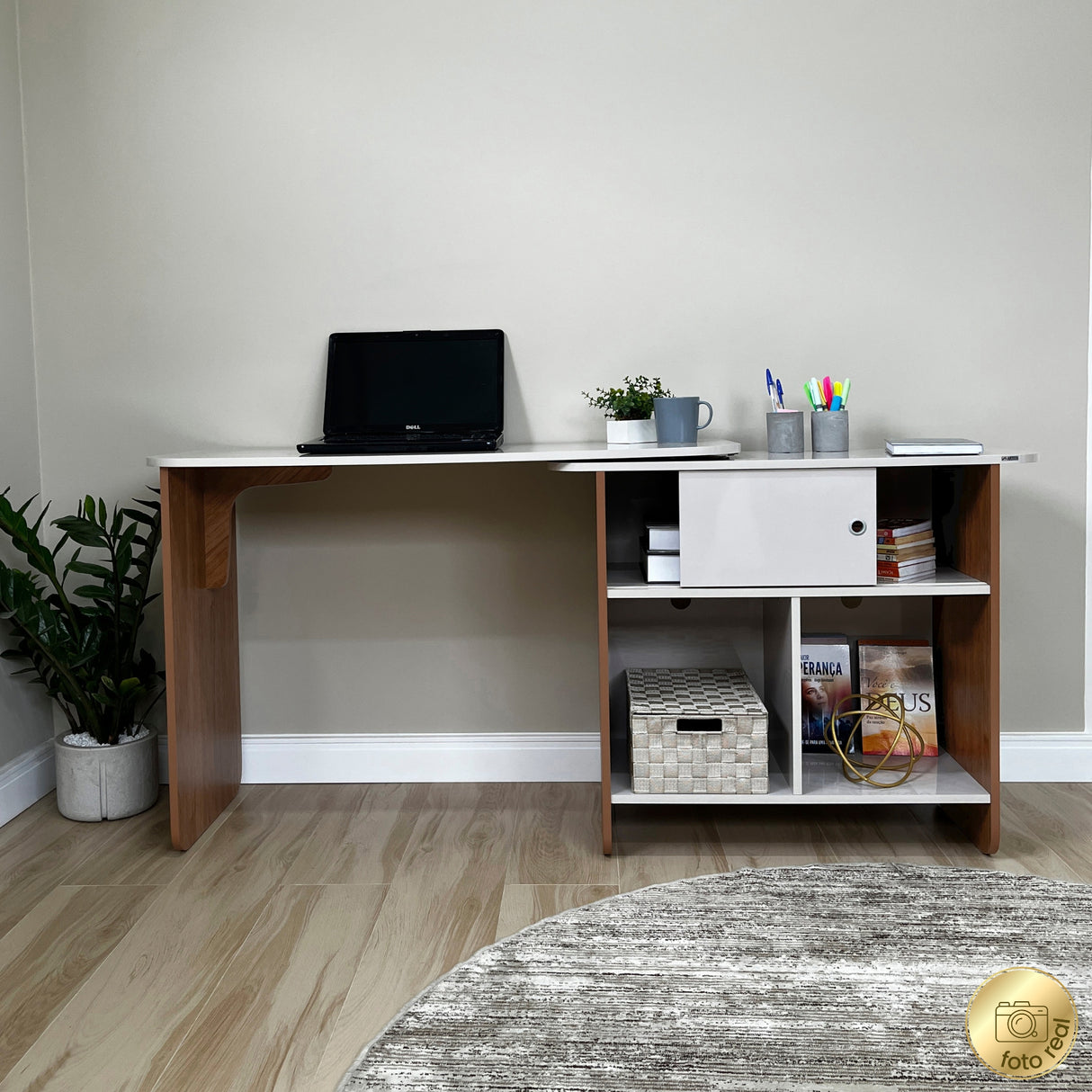Escritorio Transformable Nomad Café Claro y Beige 118.5x73.5cm con Un Cajón y con Organizador de Libros