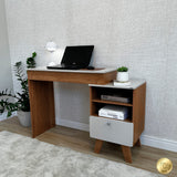 Escritorio Tocador Dora Café y Beige 120.5x118.5cm con Organizador de Libros y con Espejo Integrado