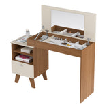 Escritorio Tocador Dora Café y Beige 120.5x118.5cm con Organizador de Libros y con Espejo Integrado