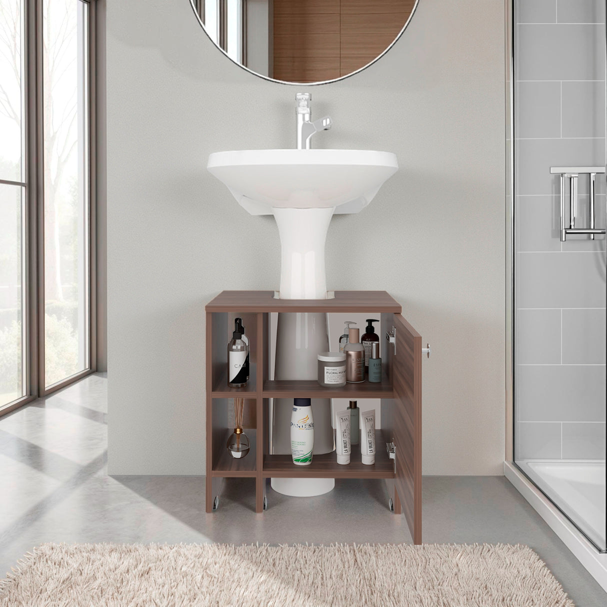 Mueble para Lavamanos Basico Avellana 47x50.5cm Individual sin Lavamanos con Una Puerta