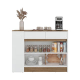 Mueble Auxiliar de Cocina Lynton Fresno y Blanco 110x82.6cm con Un Entrepaño y Tres Compartimientos