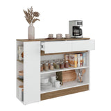 Mueble Auxiliar de Cocina Lynton Fresno y Blanco 110x82.6cm con Un Entrepaño y Tres Compartimientos