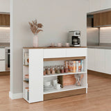 Mueble Auxiliar de Cocina Lynton Fresno y Blanco 110x82.6cm con Un Entrepaño y Tres Compartimientos