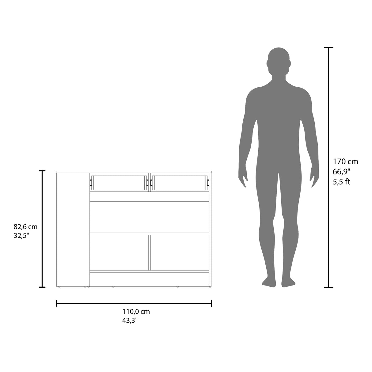 Mueble Auxiliar de Cocina Lynton Fresno y Blanco 110x82.6cm con Un Entrepaño y Tres Compartimientos