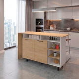 Mueble Auxiliar de Cocina Corcega Fresno y Blanco 150x89.5cm con Tres Entrepaños y Cinco Compartimientos