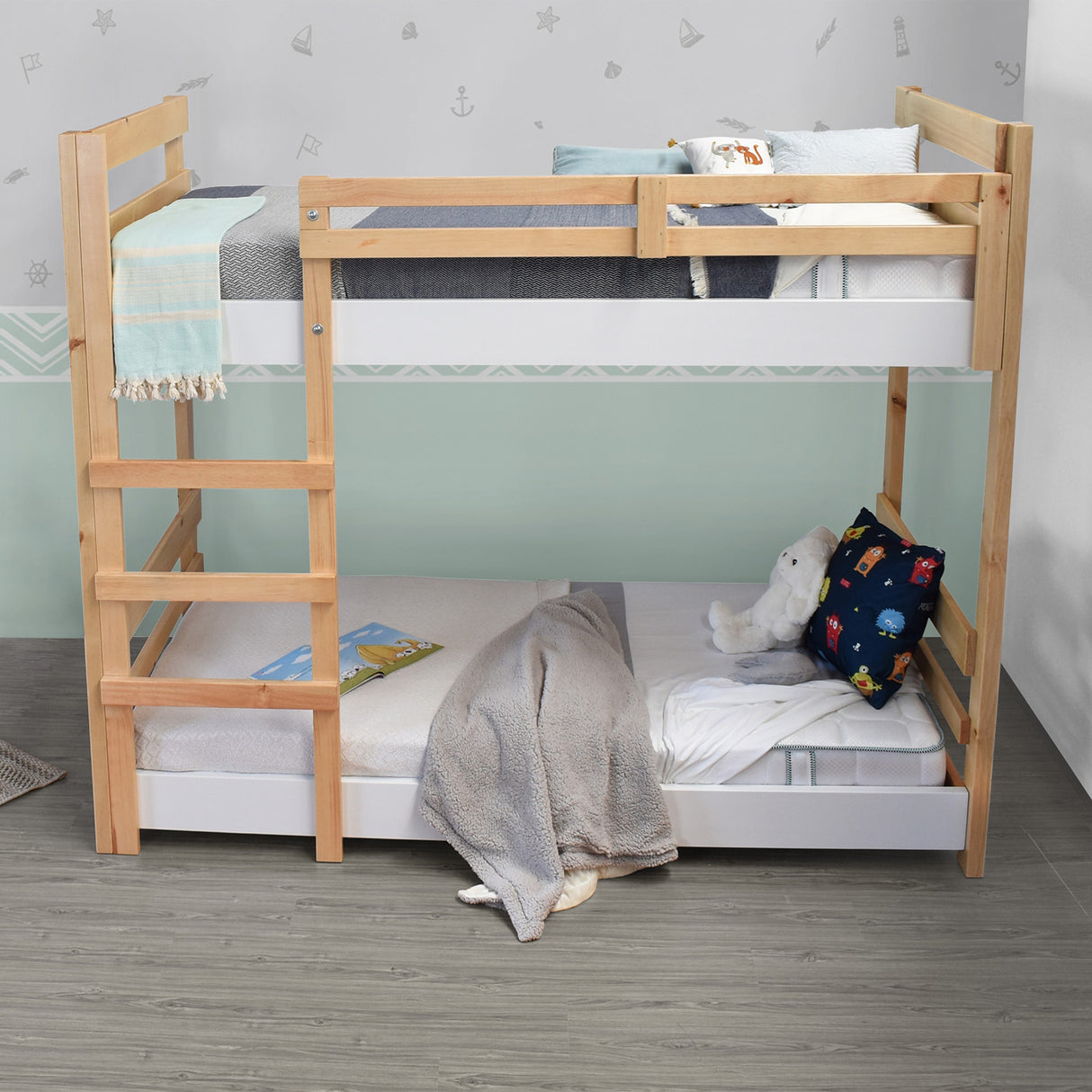 Camarote Makalu Blanco y Matiz Natural 113x165cm para Colchón Sencillo 100 X 190 Cm con Cabecero